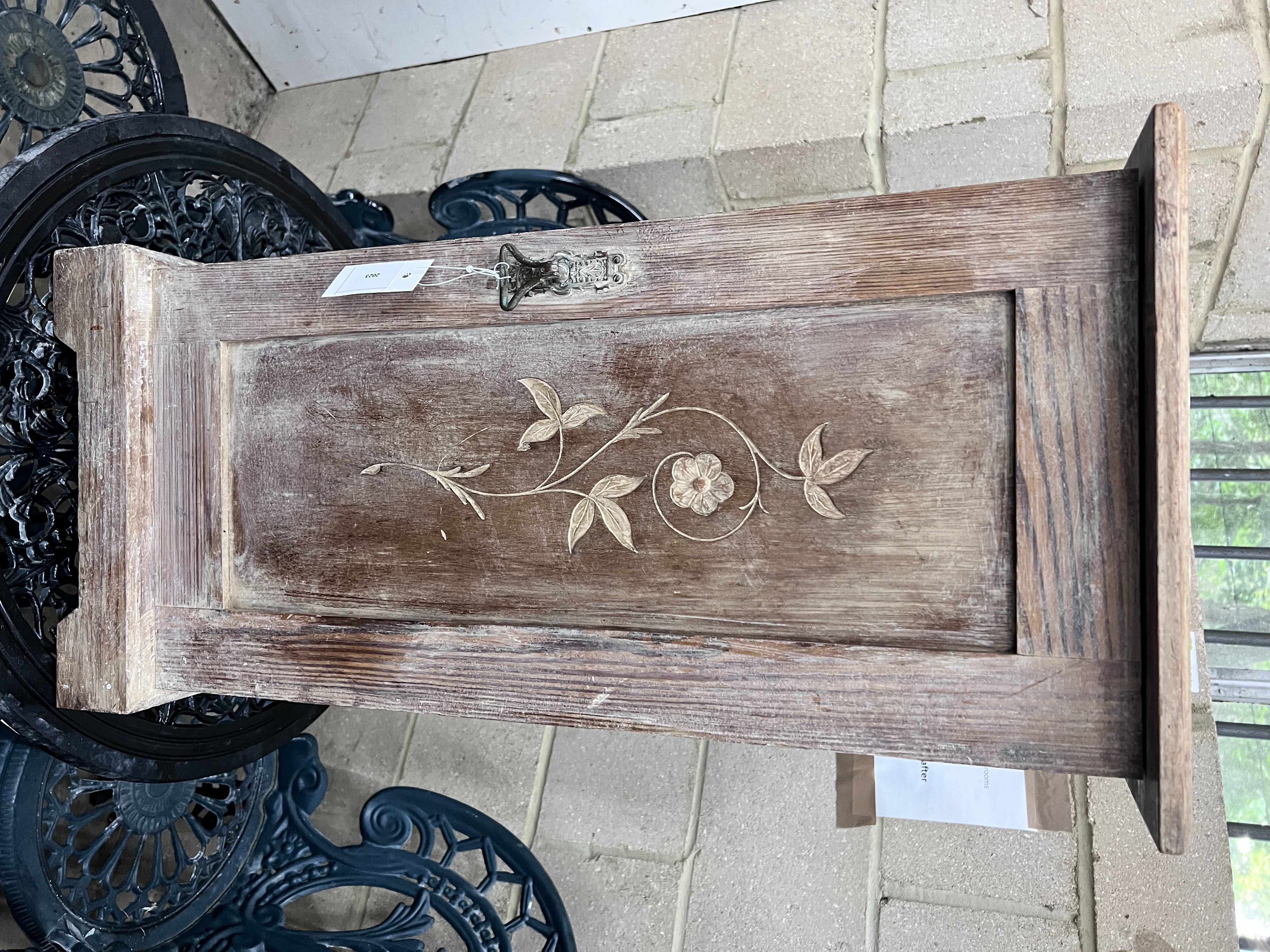 An Edwardian pitch pine bedside cabinet, width 36cm, height 76cm